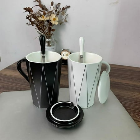 

WYJ Ceramic Cup Contracted Mug With Cover Spoon Drinking Cup Coffee Cup Lovers Office Home Water Cup (Color : Gray)-0614