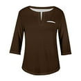thumbnail image 4 of Sakmal Women Shirts Brown Basic 3/4 Sleeve Shirts V-Neck Blouses Spring Tops for Women, 4 of 5