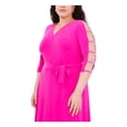 thumbnail image 3 of JBS LIMITED Womens Pink Rhinestone Sheer Pullover Tie Belt Cutout Darted 3/4 Sleeve V Neck Midi Cocktail Fit + Flare Dress Plus 2X, 3 of 4