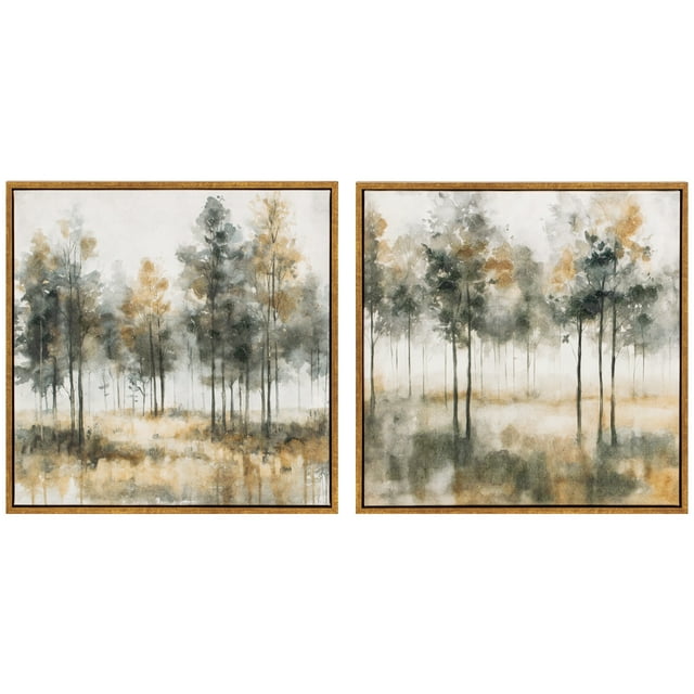Set of two Tree Landscapes Framed Canvas 14x14
