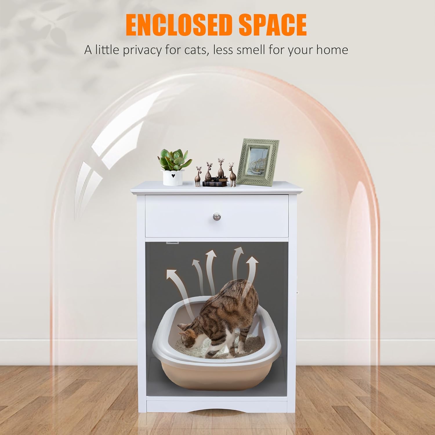 ZephyPaws Cat Cupboard,Cat Litter Cabinet,Indoor Cat House Side Table,Litter Box Enclosure,Pet Crate Nightstand,Cat Litter Box Furniture Look Bathroom,Hides Your Cat’s Litter Box,White