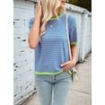 thumbnail image 5 of Womens Tops Casual Summer Crewneck Short Sleeve Striped Color Block Knit High Low Trendy Pullover Sweaters Pink Green XXL, 5 of 9
