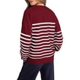 thumbnail image 6 of Sweatshirts for Women Fall Relaxed Fit Crewneck Long-sleeved Bubble Cuff Drop Shoulder Striped Leisure Cotton Pullover Pullovers(Wine,L), 6 of 7
