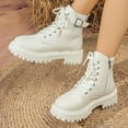 thumbnail image 3 of XUNKUSGA Women's Boots Fashion Classic 7-Hole Lace Up Chunky Flat Heel Boots for Women Winter Fall Shoes Daily Short Boots with Inner Zipper and Buckle 5.5-9 White, 3 of 8