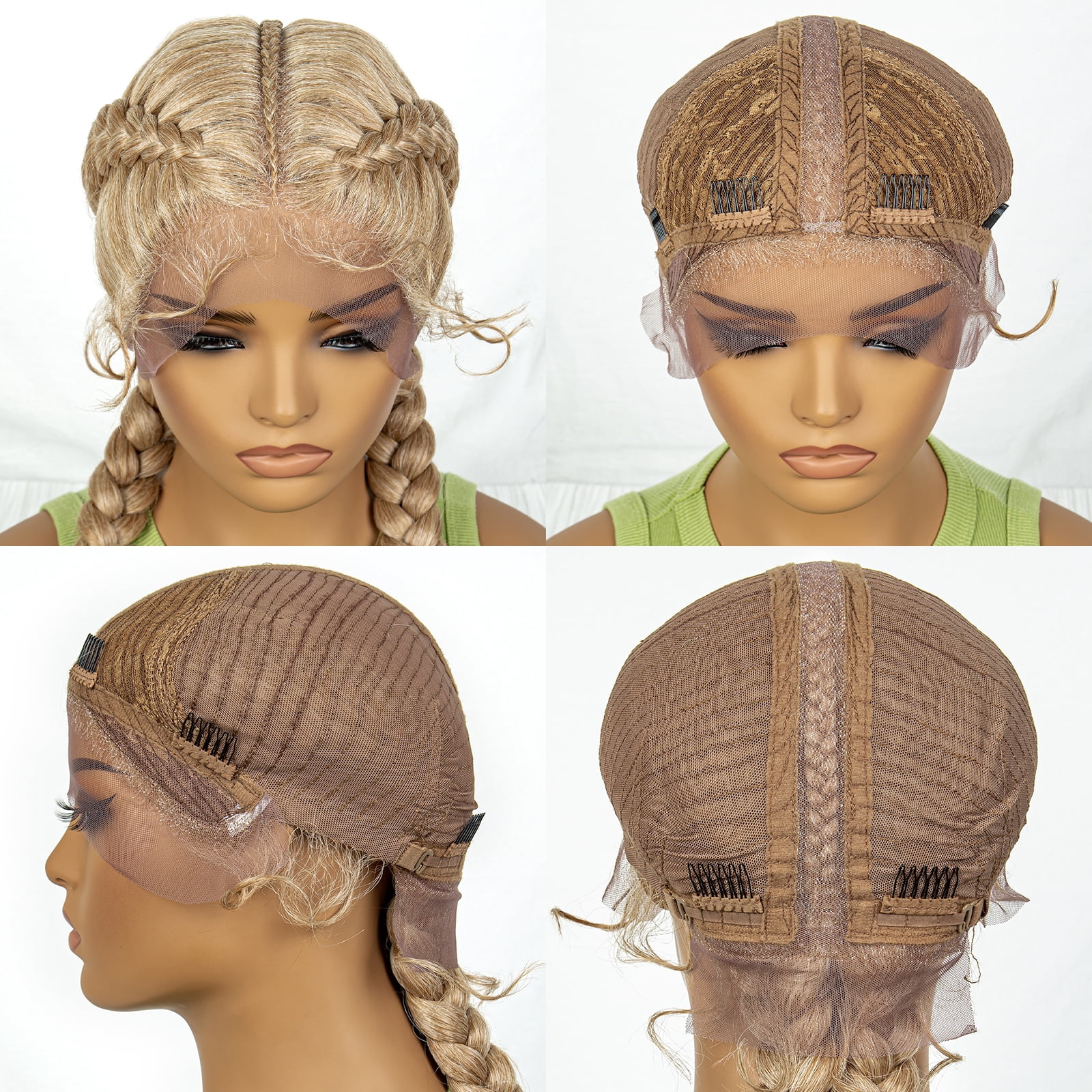 Synthetic Braided Wigs with Curly Wave for Women Lace Frontal Twist Braids Wig with Baby Hair for Girls 30 Inches (27/613 Color)