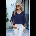 thumbnail image 4 of Blusas Informales Elegantes para Mujer, con Mangas 3/4, Cuello en V y Volantes, Azul Marino, Talla S, 4 of 5