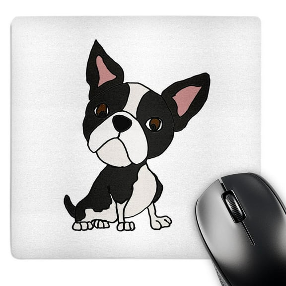3dRose, Funny Cute Boston Terrier Puppy Dog Art Cartoon, MousePad