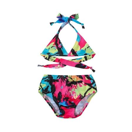 

Suanret 2Pcs Infant Baby Girls Swimsuit Printing Tied Halterneck Tank Tops + Pantie Bathing Suit Beachwear Multicolor 12-18 Months