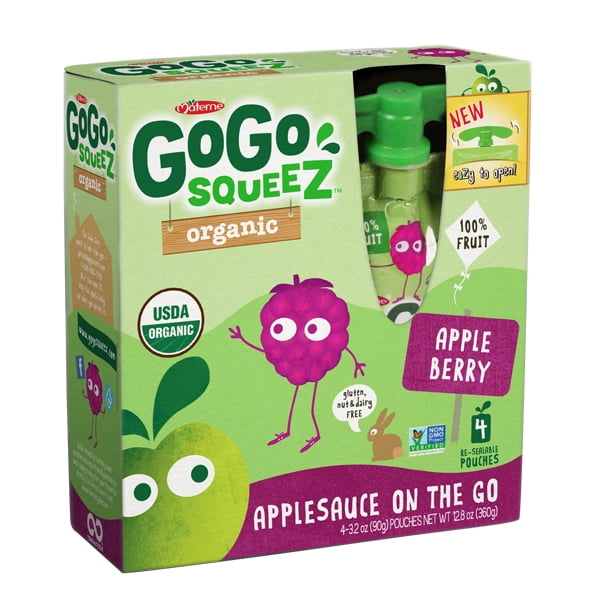 GoGo Squeez Organic Apple Berry Applesauce 3.2 oz Pouches Pack of 4