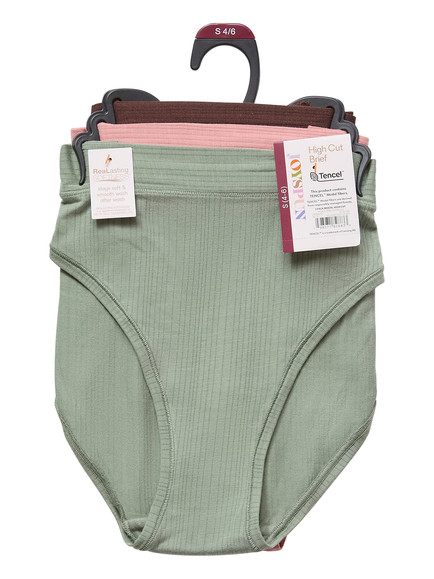 Joyspun Women's Ribbed Modal High Cut Brief Panties, 3-Pack, Sizes XS-3XL