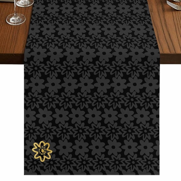 Table Runners 72 Inches Long Dress Scarves, Black Golden Floral Farmhouse Kitchen/Dining Table Runner, Coffee Tablerunners, Modern Abstract Art Spring Flowers 14x72 Inch