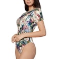 thumbnail image 2 of Daiia Colorful Flowers print Women's Crew Neck Short Sleeve Bodysuit Fashion Tops Fit Casual Basic Extender Bodysuit-XX-Large, 2 of 9