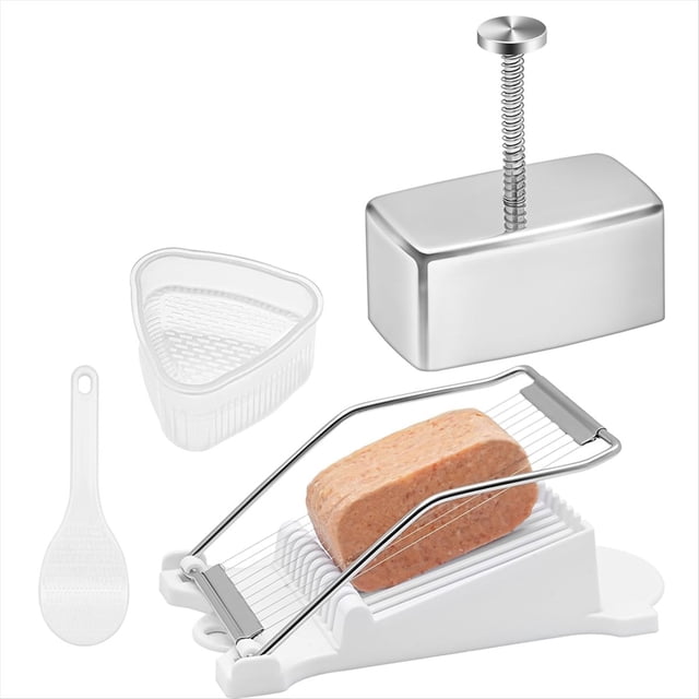 Juego de Moldes Onigiri, Molde Musubi de Acero Inoxidable con Rebanador y Molde Triangular para Bolas de Arroz y Cuchara para Arroz, Molde para Prensar Musubi