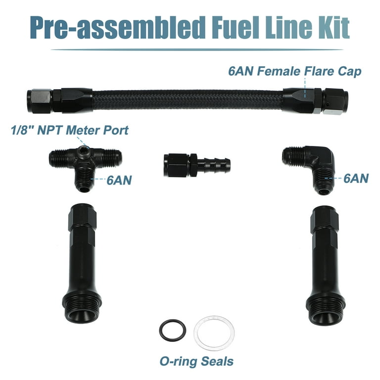 6AN Fuel Line Kit AN6 Braided Nylon Fuel Line Hose for 4150 Based Carb 1 Set, Size: 13.39x4.13(Large*W), Black