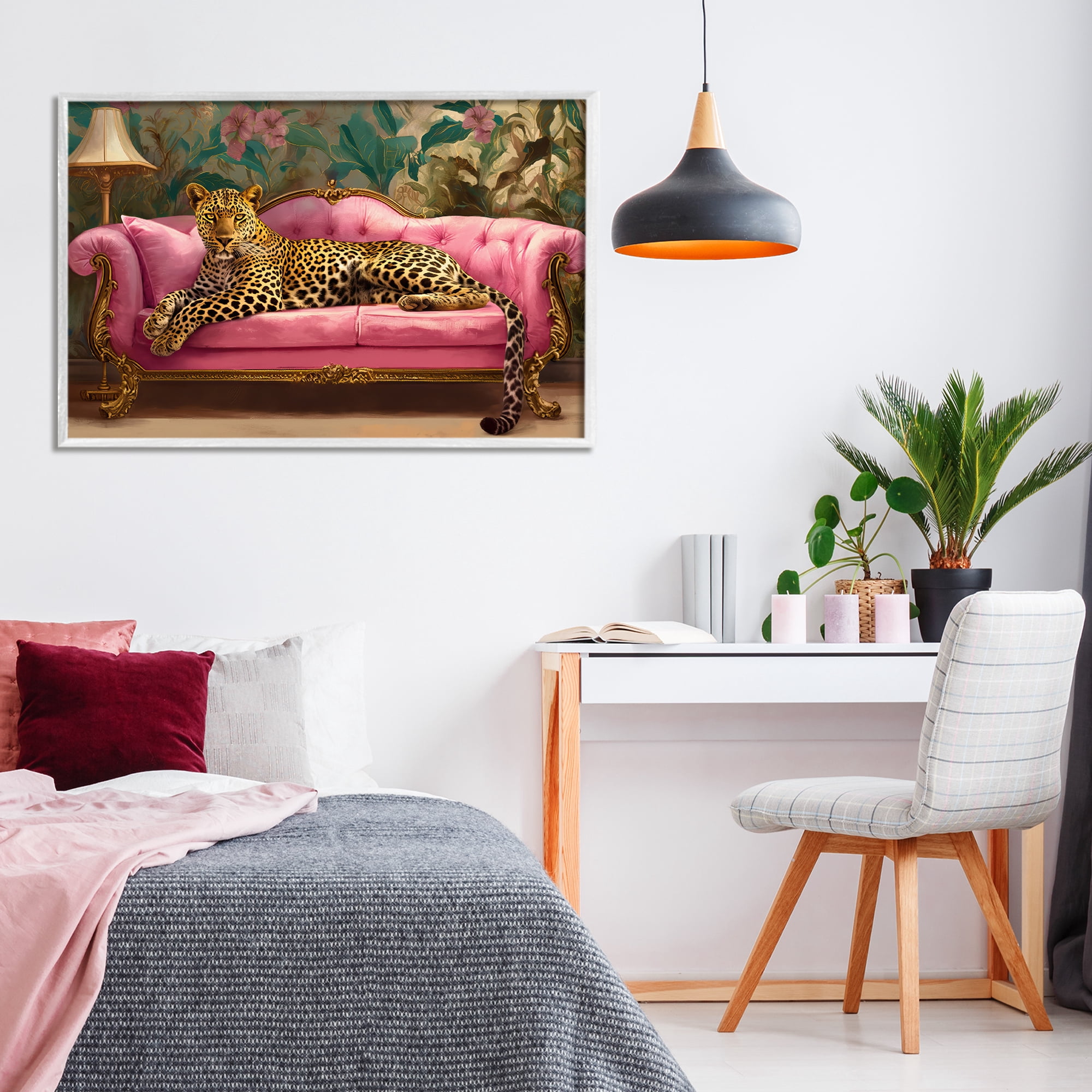 Stupell Industries Exotic Lounging Leopard White Framed Giclee Art, design by Tina LeCour