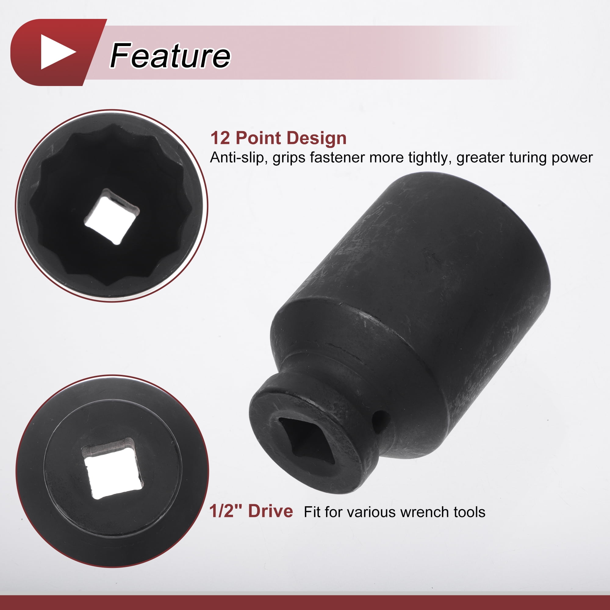 Unique Bargains 1 Pcs Impact Socket Tool 78mm Black High Carbon Steel 12 Point 40mm