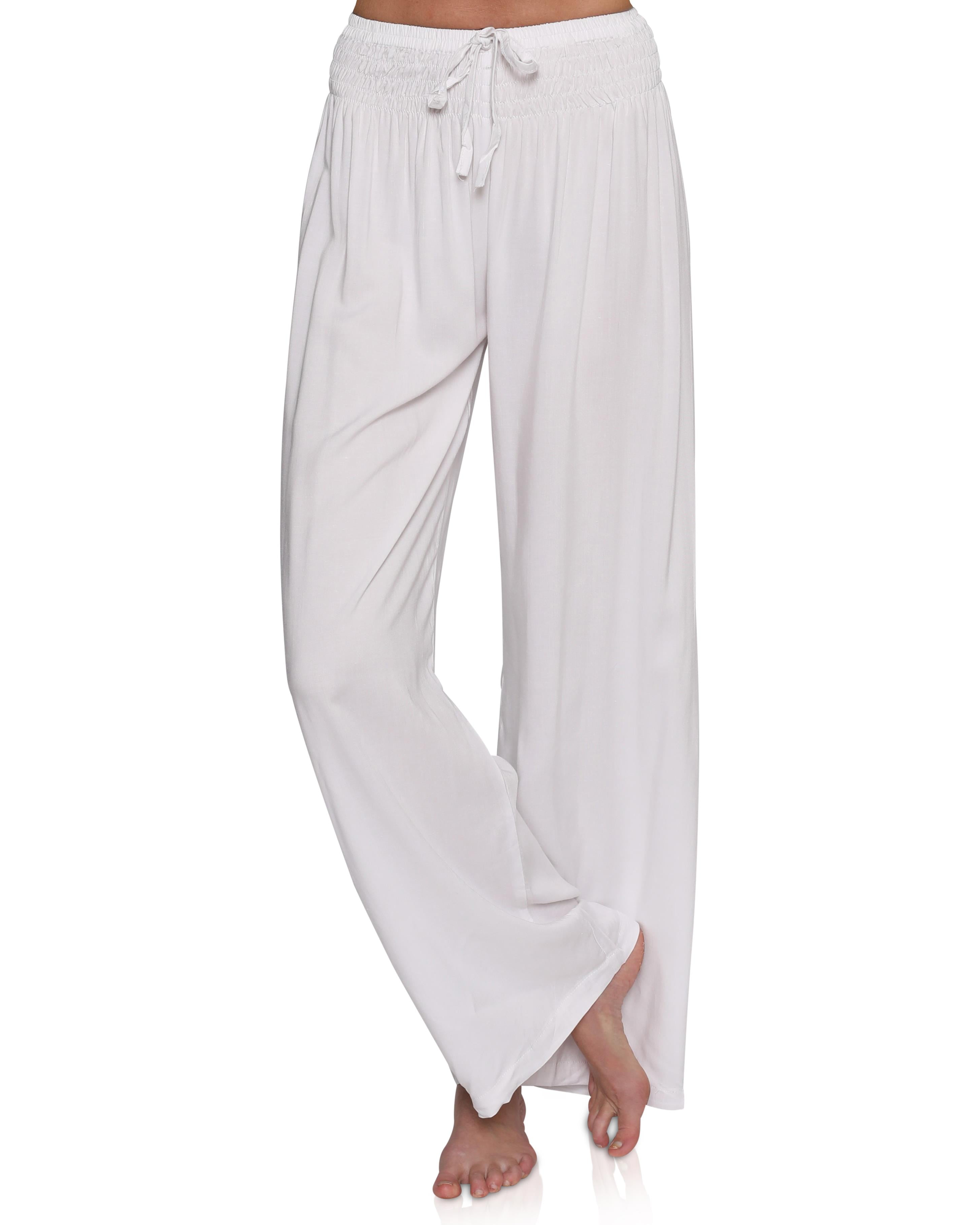 White Bamboo Rayon Flowy Yoga Pants