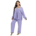 thumbnail image 5 of Sunsent Women Two Pieces Plus Size Pajama Set V Neck Long Sleeve Top with Pants Sleepwear Loungewear Sets XL-4XL, 5 of 6