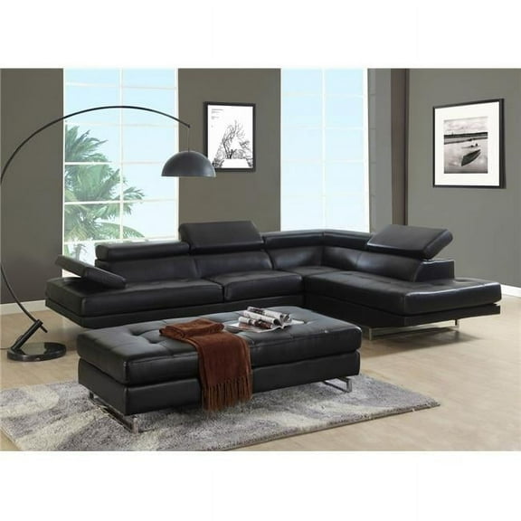 HomeRoots Black Right Arm Facing Sectional - 124 x 94 x 36 in.