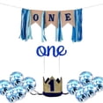 thumbnail image 4 of Bandera de corona para el primer cumpleaños de niño, pastel, complemento para fiesta de primer cumpleaños de bebé, mesa de comedor con degradado, silla, falda, pancarta, 4 of 6