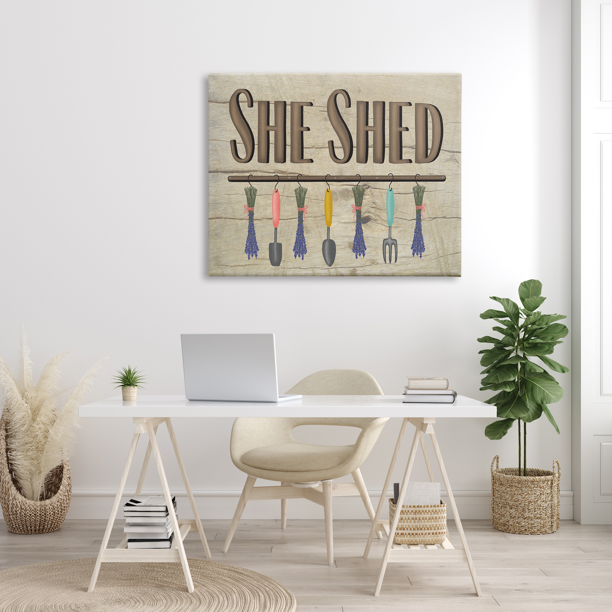 Stupell Industries Rustic She Shed Phrase Lavender Bunches Garden Tools, 36 x 48, Design by Darlene Seale