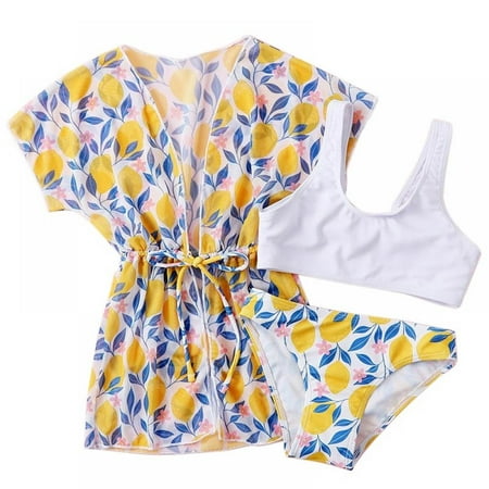 Girl s 2 Pieces Rashguard Bathing Suit Bikini Set Quick Dry Swim Suit Set Print Swimsuit Bathing Suit with Cover Up for Kids 8-9 Years