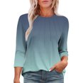 thumbnail image 2 of ABATAB 3/4 Sleeve Shirts for Women Summer Fall Dressy Tees Front Pleated Gradient Color Crew Neck Tshirts Casual Work Tunic Tops(X-Large,Army Green), 2 of 5