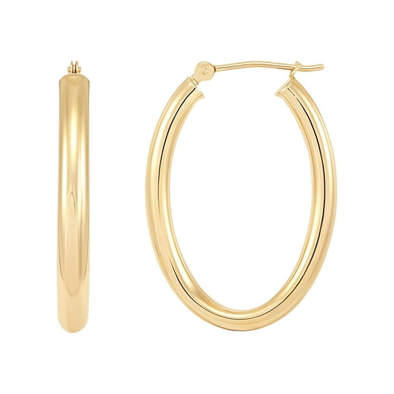 Brilliance Fine Jewelry 10K Yellow Gold 3MM X 20MM Hollow Oval Hoop Earrings