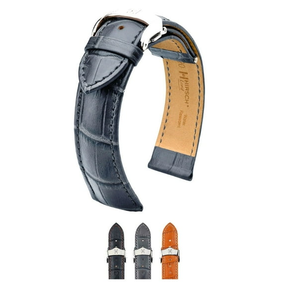 HIRSCH Lord Leather Watch Strap - Gray - L - 20mm - Stainless Steel Silver Buckle
