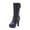#091-Dark Blue, variant on Women's High Heel Mid-Calf Boots - Fashion Casual Versatile Edgy Buckle Thick Sole Boots for Autumn Winter, Comfortable Chunky Heel and Eye-Catching Design
