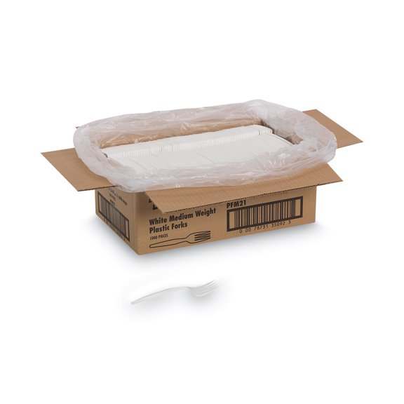 Plastic Cutlery Mediumweight Forks White 1000/Carton PFM21