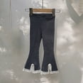 thumbnail image 2 of ZACPNCV Girls Ribbed Knit Flare Pants Elastic Waist Lace Trim Bootcut Bell Bottom Trousers Casual Stretch Leggings for Little Girls 8-9Years Dark Gray, 2 of 5