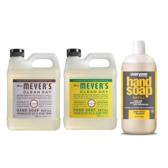 Mrs. Meyers Clean Day Liquid Hand Soap Refill, 1 Pack Lavender, 1 Pack Honey Suckle, 33 OZ each include 1 12.75 OZ Bottle of Hand Soap Meyer Lemon