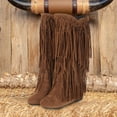 thumbnail image 5 of IUJSOY Cowboy Boots for Women Fringe Cowgirl Boots Suede Round Toe Mid Calf Boots Casual Low Heels, 5 of 6
