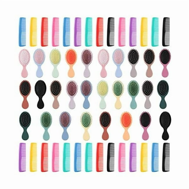 wonima11 56 Pcs Mini Wet Hair Brush Hair Combs Set 28 Small Pocket Travel Detangler Brush 28 Colorful Combs Toddler Mini Detangling Brushes Soft Bristles for Women Baby Girls Kids(Classic Color)