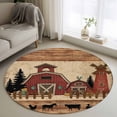 thumbnail image 3 of 3.3ft Washable Round Rug, Red Farmhouse Non-Slip Circle Area Rug for Entryway Bedroom, Country Farm Barn Cow Pig Chicken Fence Tree Wood Grain Indoor Accent Floor Mat for Home Decor, 3 of 9