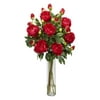 Nearly Natural Peony with Cylinder Silk Flower Arrangement, Red