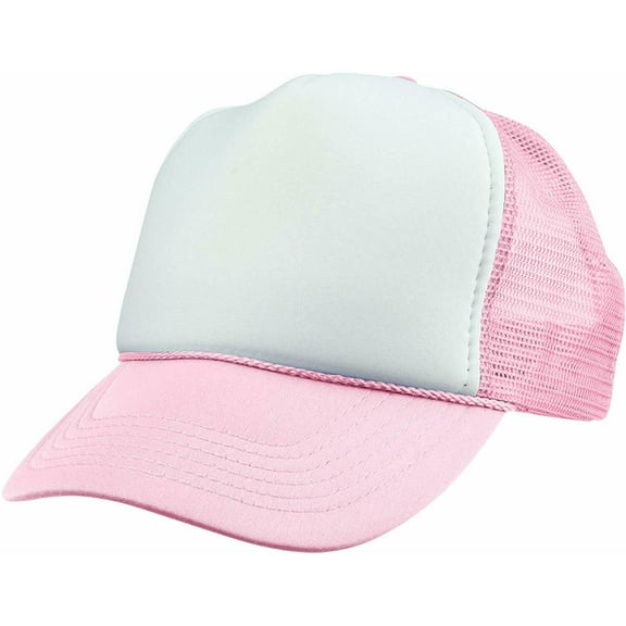 Youth Kids Pink/White Poly-Foam Summer Mesh Youth Cap With 5 Panel Mesh Back Cap - SPC - Y