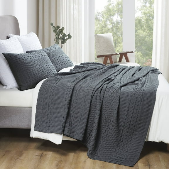 Waffle Weave Dark Grey King Blanket 90Lx108W