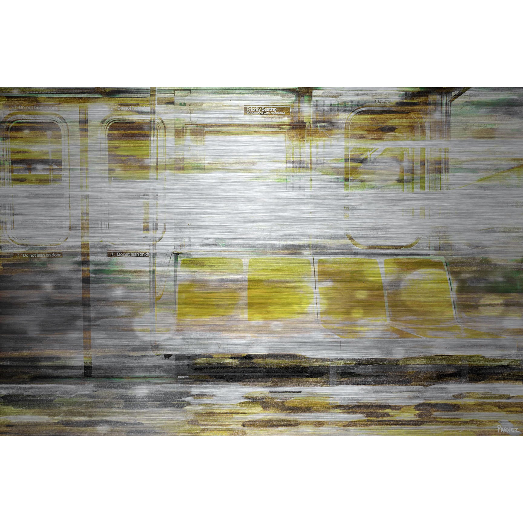 Parvez Taj  'Subway Seats' Painting Print on Brushed Aluminum 45 x 30