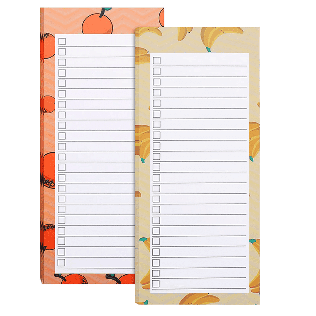 Lista de compras magnética para refrigerador, paquete de 2 blocs de notas magnéticos, lista de comestibles, 100 hojas arrancables, diseño de frutas, almohadilla magnética para lista de comestibles,