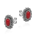 thumbnail image 4 of AeraVida Nature Inspired Tropical Flower Red Coral Oval Inlays Sterling Silver Stud Earrings Vintage and Classy Summer Style and Chic Jewelry Gifts for Women, 4 of 4