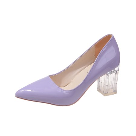 

Women‘s Pointed Toe Clear Chunky High Heels Solid Color Non-slip Patent Leather Shoes Comfortable Slip-on Shoes