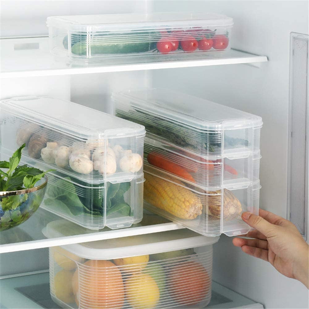 INNOVATION LIVING Kitchen Refrigerator Organizer, Fridge and Freezer  Storage Trays Large+Food Containers with Lids L1(6P)+L2(2P), Set of 9,  Premium A