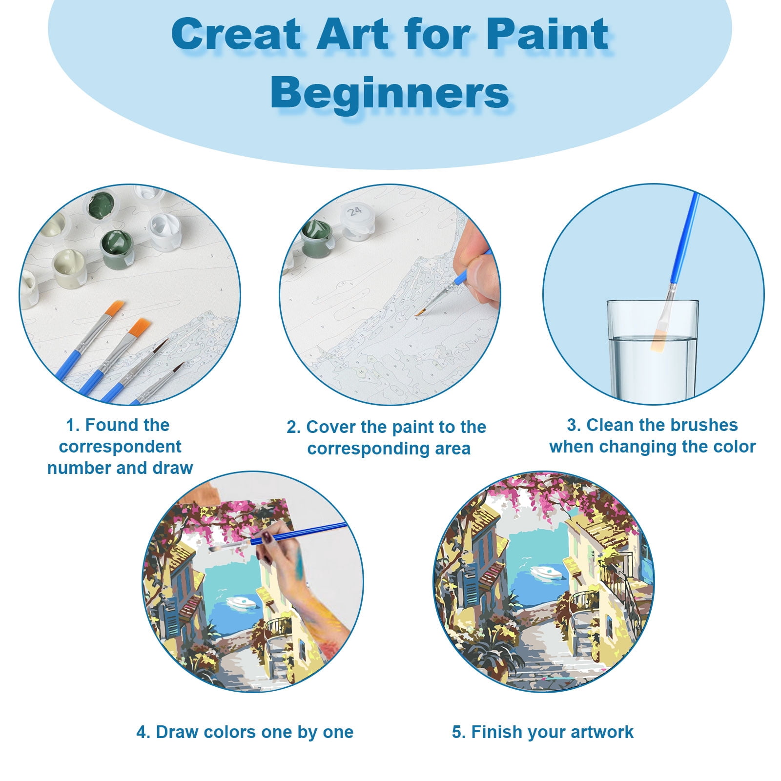 Qoosea 4 pack Framed Paint by Numbers Kit for Adults with Wooden Easel, Paint by Number Kits with Frame, Paint Set, Home Decor Wall Decor 9*12 inch