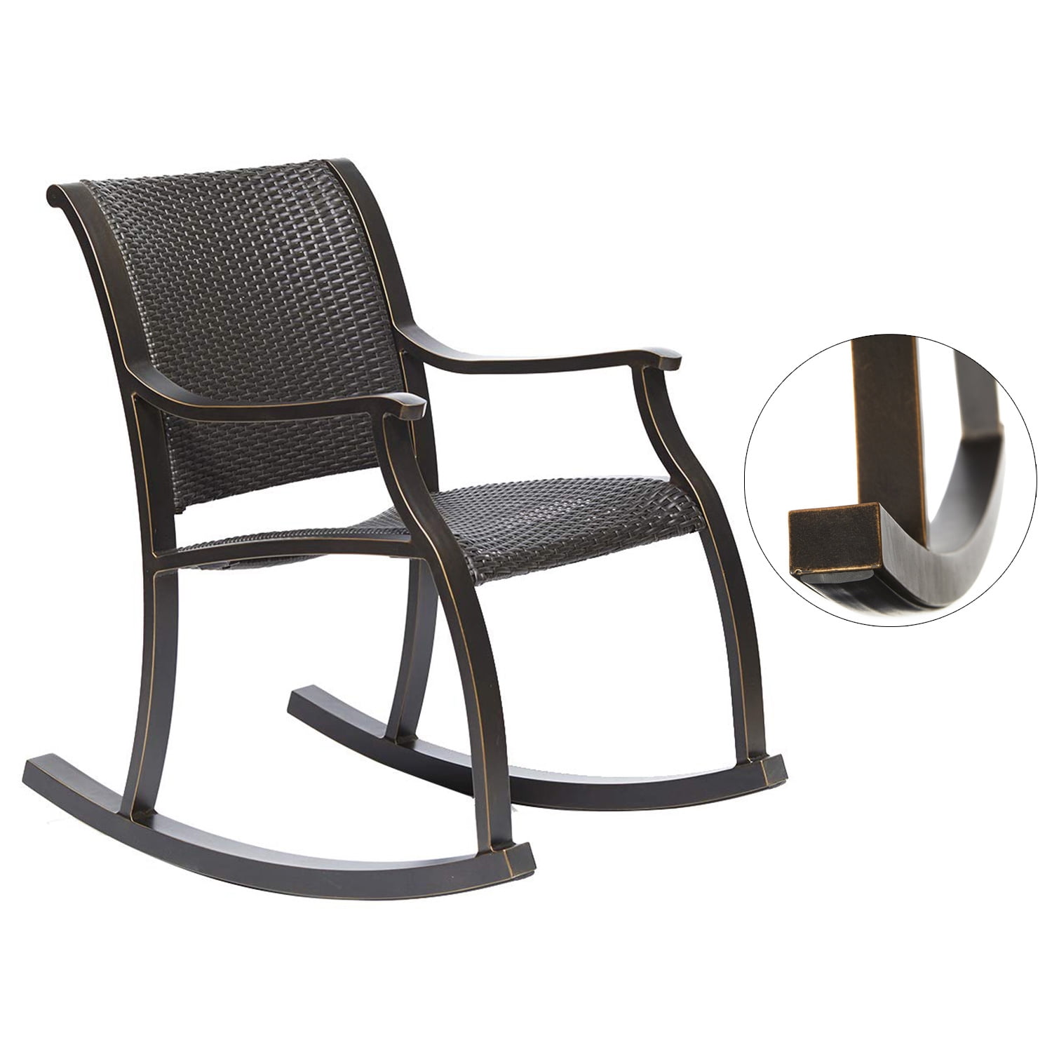 Rattan Rocker Chair, Weather Resistant Wicker Rocking Armchair Outdoor