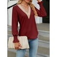 thumbnail image 6 of Arvbitana Women Knit Tops Long Sleeve T-shirt V Neck Contrast Color Sweater Loose Fall Pullover Casual Tops for Casual Daily, 6 of 8