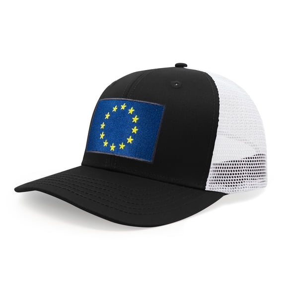 European Flag Hat for Men and Women - EU Trucker Snapback Baseball Cap by International Tie (Black White)