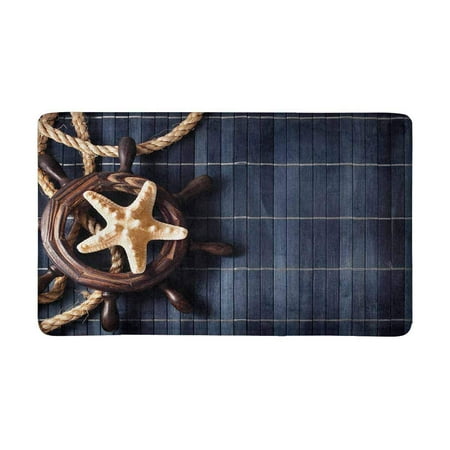 Pop Few Nautical Items Over Blue Wooden Doormat Entrance Mat