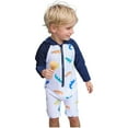 thumbnail image 5 of Odeerbi 1-7 Years Toddler Boys Long Sleeve Hooded Rash Guard Swimsuits Summer Beach One Piece Athletic Training Swimsuit Beachwear Cute Print Sunscreen Seaside Surfing Swimwear, 5 of 9